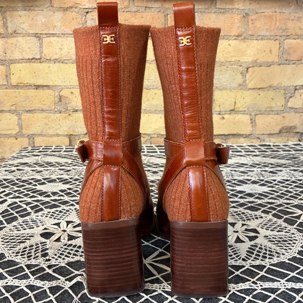 Sam Edelman Tan Marci Leather Heeled Pull -On Sock Boots, 8.5 - Picture 5 of 8